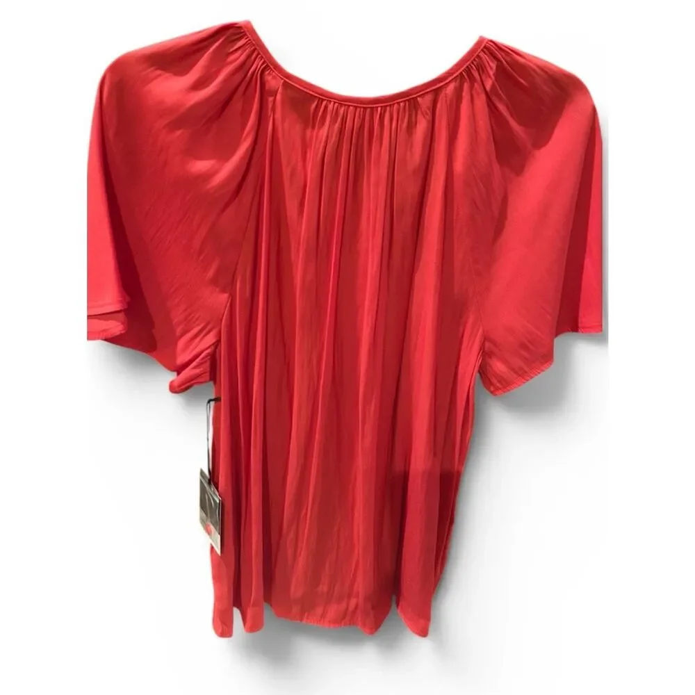 Simply Vera Vera Wang Shirred Tie Neck Short Sleeve Blouse Medium NWT